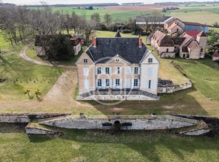 Château du XVIIIème siècle à restaurer, nombreux communs du XVIIème, parc de 8 hectares avec étang. Vue imprenable. - 1680MAC
